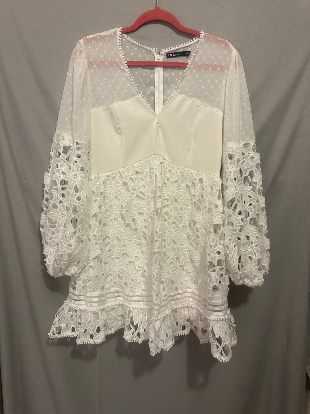Ina White Lace V-Neck Tunic with Balloon Sleeves